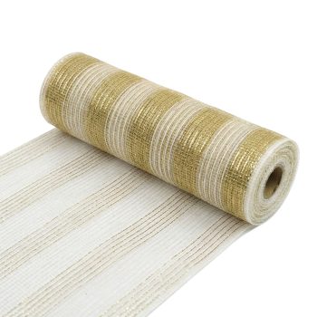 DECOR MESH 10" X 10YDS CHAMPAGNE & WHITE W/THIN CHAMPAGNE & WHITE METALLIC