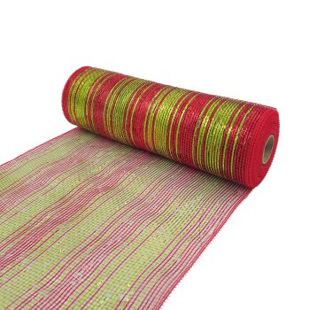 DECOR MESH 10" X 10YDS RED/LIME GREEN W/THIN RED & GREEN METALLIC