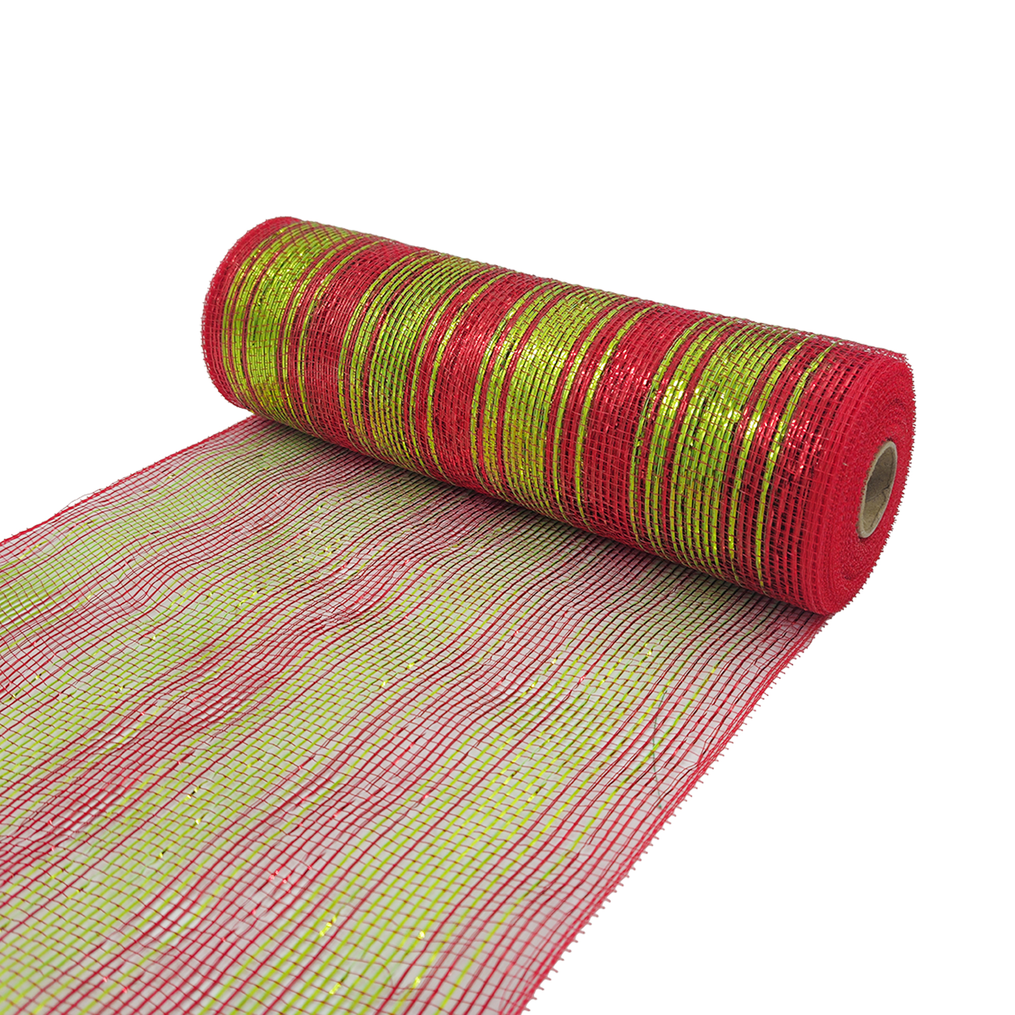 DECOR MESH 10" X 10YDS RED/LIME GREEN W/THIN RED & GREEN METALLIC