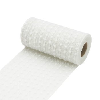 DECOR MESH 6" X 10YDS WHITE W/WHITE BALL STRING