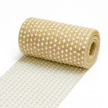 DECOR MESH 6" X 10YDS CHAMPAGNE W/WHITE BALL STRING