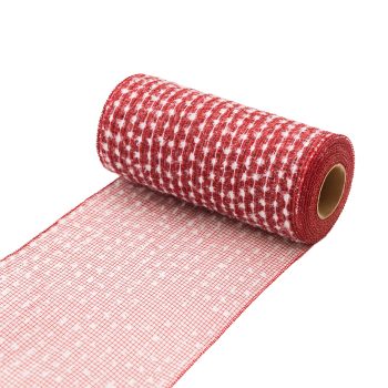 DECOR MESH 10" X 10YDS RED W/WHITE BALL STRING