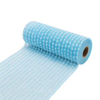 DECOR MESH 10" X 10YDS LIGHT BLUE W/WHITE BALL STRING