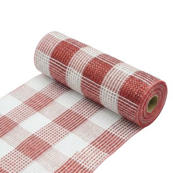 DECOR MESH 10" X 10YDS RED & WHITE W/WIDE RED & WHITE METALLIC & WHITE STRING