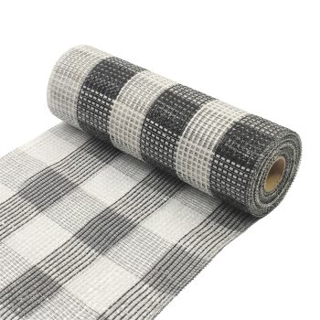 DECOR MESH 10" X 10YDS BLACK & WHITE W/WIDE BLACK & WHITE METALLIC & WHITE STRING