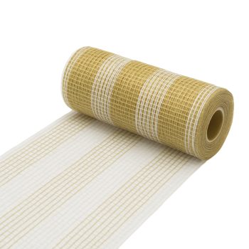 DECOR MESH 6" X 10YDS CHAMPAGNE & WHITE W/THIN CHAMPAGNE & WHITE METALLIC