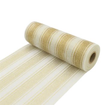 DECOR MESH 10" X 10YDS WHITE & IVORY W/THIN WHITE & GOLD LASER METALLIC