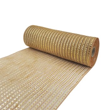 DECOR MESH 10" X 10YDS BROWN W/NATURAL JUTE & WIDE CHAMPAGNE METALLIC
