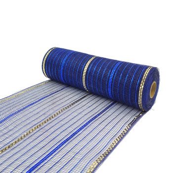 DECOR MESH 10" X 10YDS NAVY BLUE W/THIN NAVY BLUE, WIDE NAVY BLUE & WIDE CHAMPAGNE METALLIC