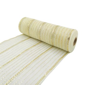 DECOR MESH 10" X 10YDS LIGHT IVORY W/THIN & WIDE CHAMPAGNE METALLIC