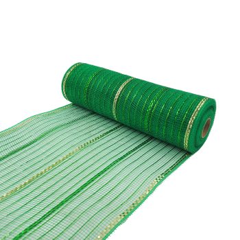DECOR MESH 10" X 10YDS EMERALD W/THIN EMERALD, WIDE EMERALD & WIDE CHAMPAGNE METALLIC