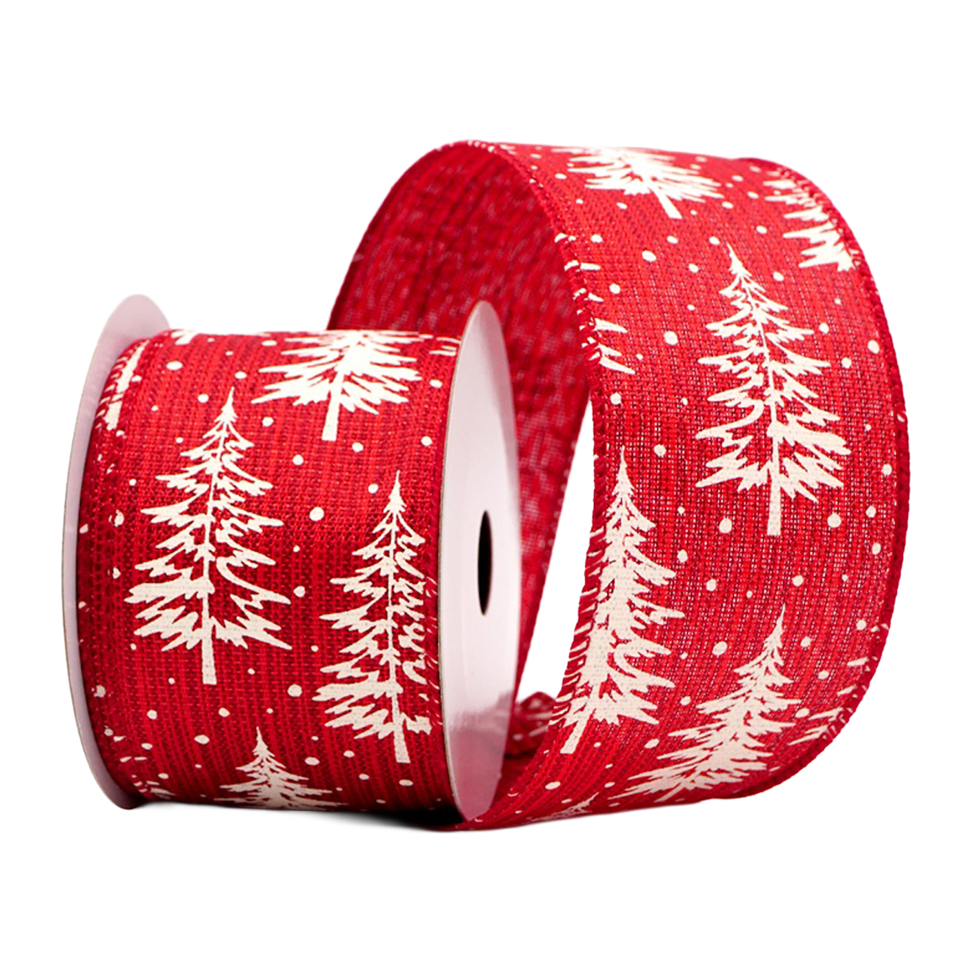 WIRED RIBBON 2.5"X10 YDS. RED TREES