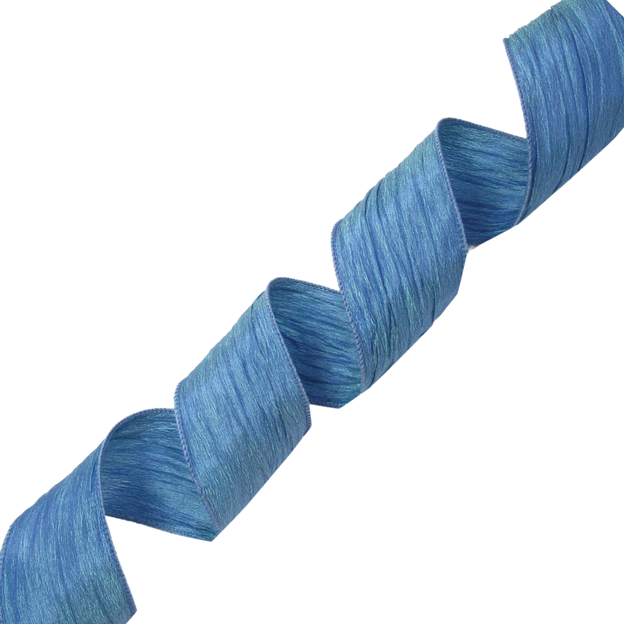 WIRED RIBBON 2.5"X10 YDS. GREY-BLUE TWISTED SILK W/SEWN EDGES