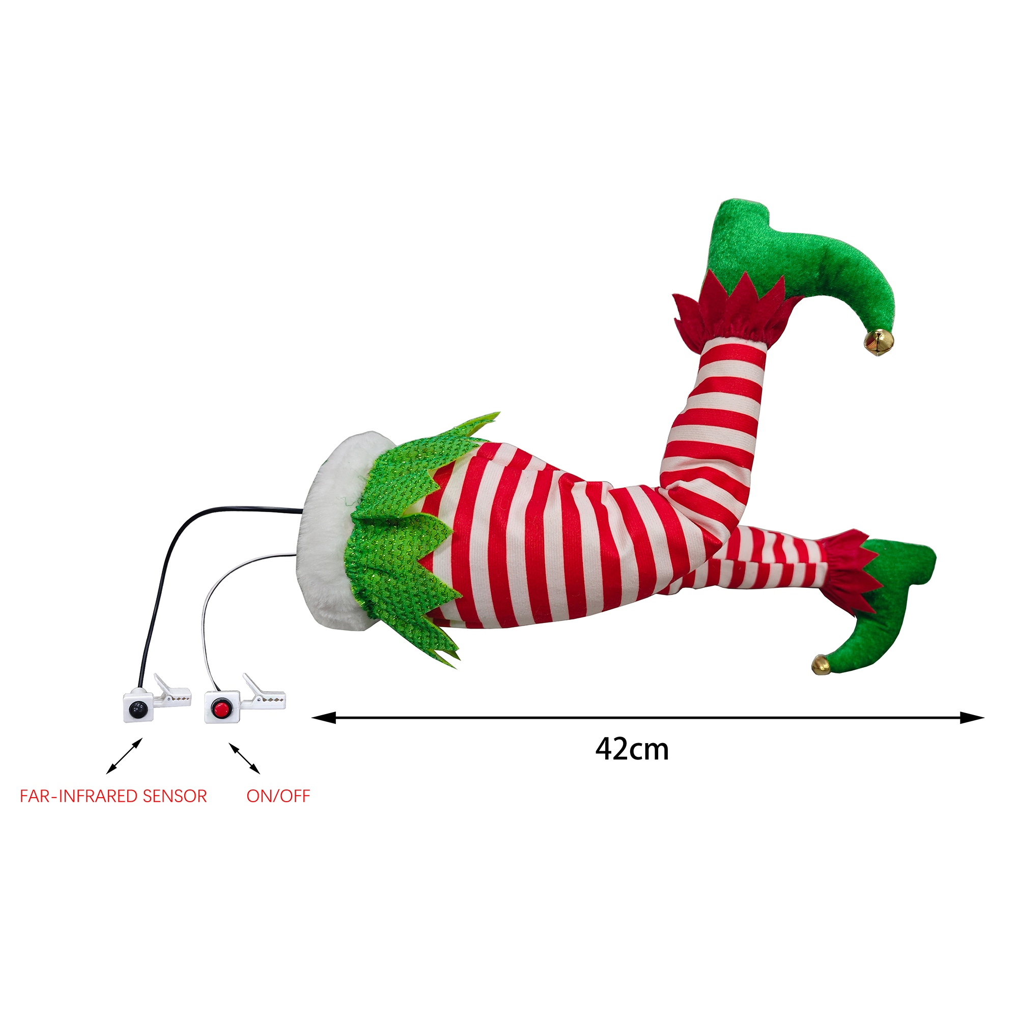 TREE DECOR ELF 17"X7" RED/GREEN WITH SENSOR B/O 3AA (NOT INCLUDED)