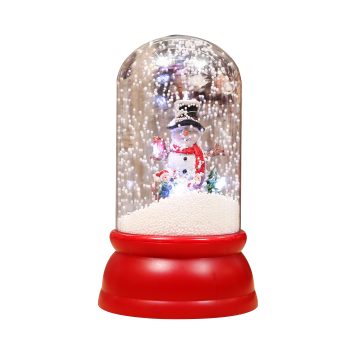 SNOWING CYLINDRICAL BALL SNOWMAN 7"X12" RED