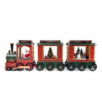 WATER GLOBE 3PC-SET LED TRAIN 3"X21"X6.5" W/GLTR. SPINNER TIMER 6/18HRS USB CORD INCLUDED B/O(AAX3)