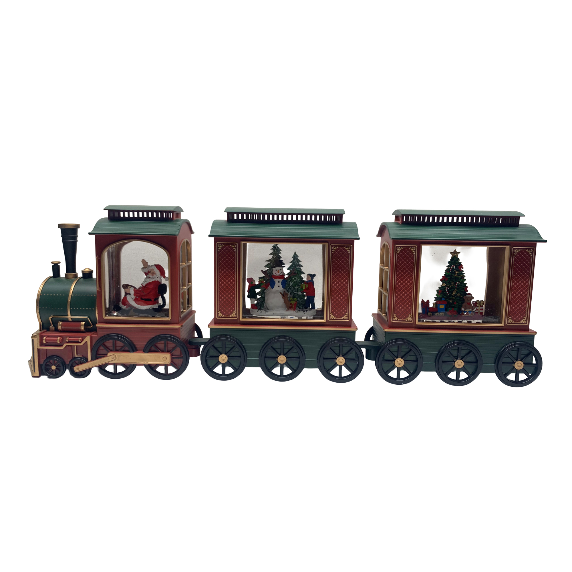 WATER GLOBE 3PC-SET LED TRAIN 3"X21"X6.5" W/GLTR. SPINNER TIMER 6/18HRS USB CORD INCLUDED B/O(AAX3)