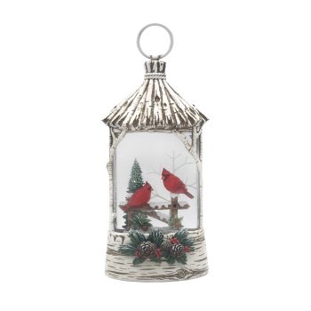 WATER LANTERN LED CARDINALS & TREE 3"X5"X11" W/GLTR. SPINNER TIMER 6/18HRS USB CORD INCLUDED B/O (AAX3)