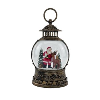 WATER LANTERN LED SANTA & DEER 3"X5"X8" W/GLTR. SPINNER TIMER 6/18HRS USB CORD INCLUDED B/O (AAX3)