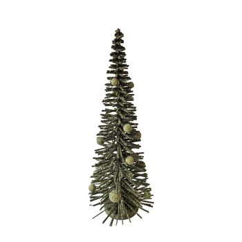 TREE BOTTLE-BRUSH 16" GREEN W/GOLD BALLS