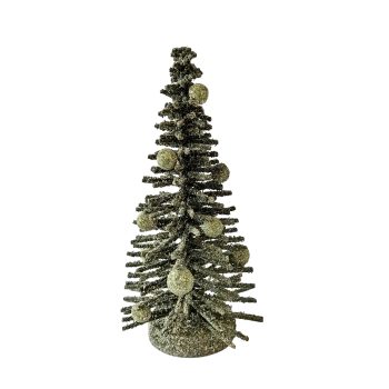 TREE BOTTLE-BRUSH 8" GREEN W/GOLD BALLS