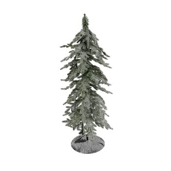 TREE FLOCKED PINE W/GLITTER 15"X4" GREEN/WHITE TABLE TOP
