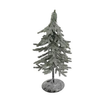 TREE FLOCKED PINE W/GLITTER 10"X4" GREEN/WHITE TABLE TOP