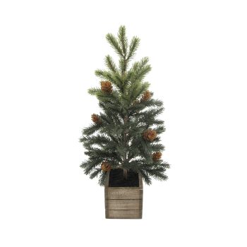 TREE PINE W/MINI PINE CONES 15" GREEN W/WOODEN POT