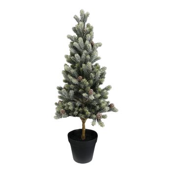 TREE FROSTED PINE 24" GREEN W/PINE CONES AND BLACK PLASTIC POT