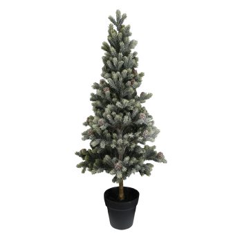 TREE FROSTED PINE 32" GREEN W/PINE CONES AND BLACK PLASTIC POT