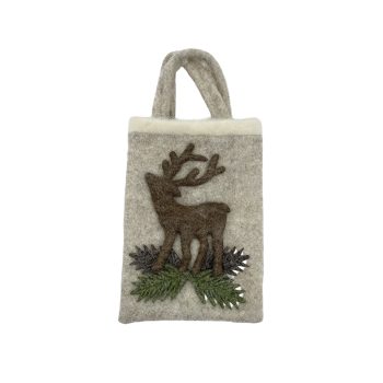 BAG FELT 8"X6" BEIGE/RED W/REINDEER
