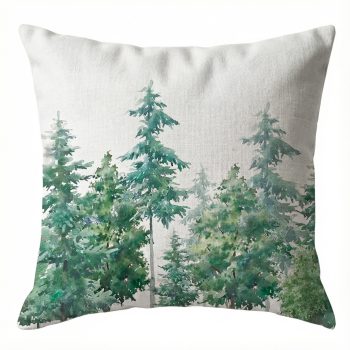 CUSHION DECORATIVE 16"X16" WATERCOLOR PINE TREE GREEN