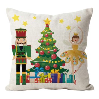 CUSHION DECORATIVE 16"X16" CHRISTMAS TREE, NUTCRACKER AND DANCER FIGURINES