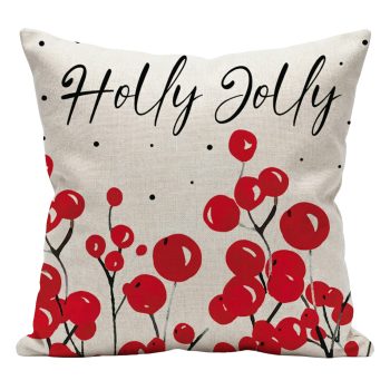 CUSHION DECORATIVE 16"X16" HOLLY JOLLY W/BERRIES