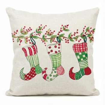 CUSHION DECORATIVE 16"X16" CHRISTMAS ELF STOCKING