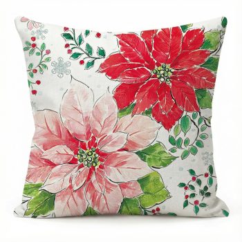 CUSHION DECORATIVE 16"X16" RED AND PINK POINSETTIA