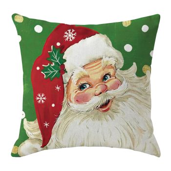 CUSHION DECORATIVE 16"X16" SANTA CLAUS ON A GREEN BACKGROUND