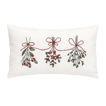 CUSHION DECORATIVE BERRY EMBROIDERED 20"X12" CREAM POLYESTER 300G FILLING