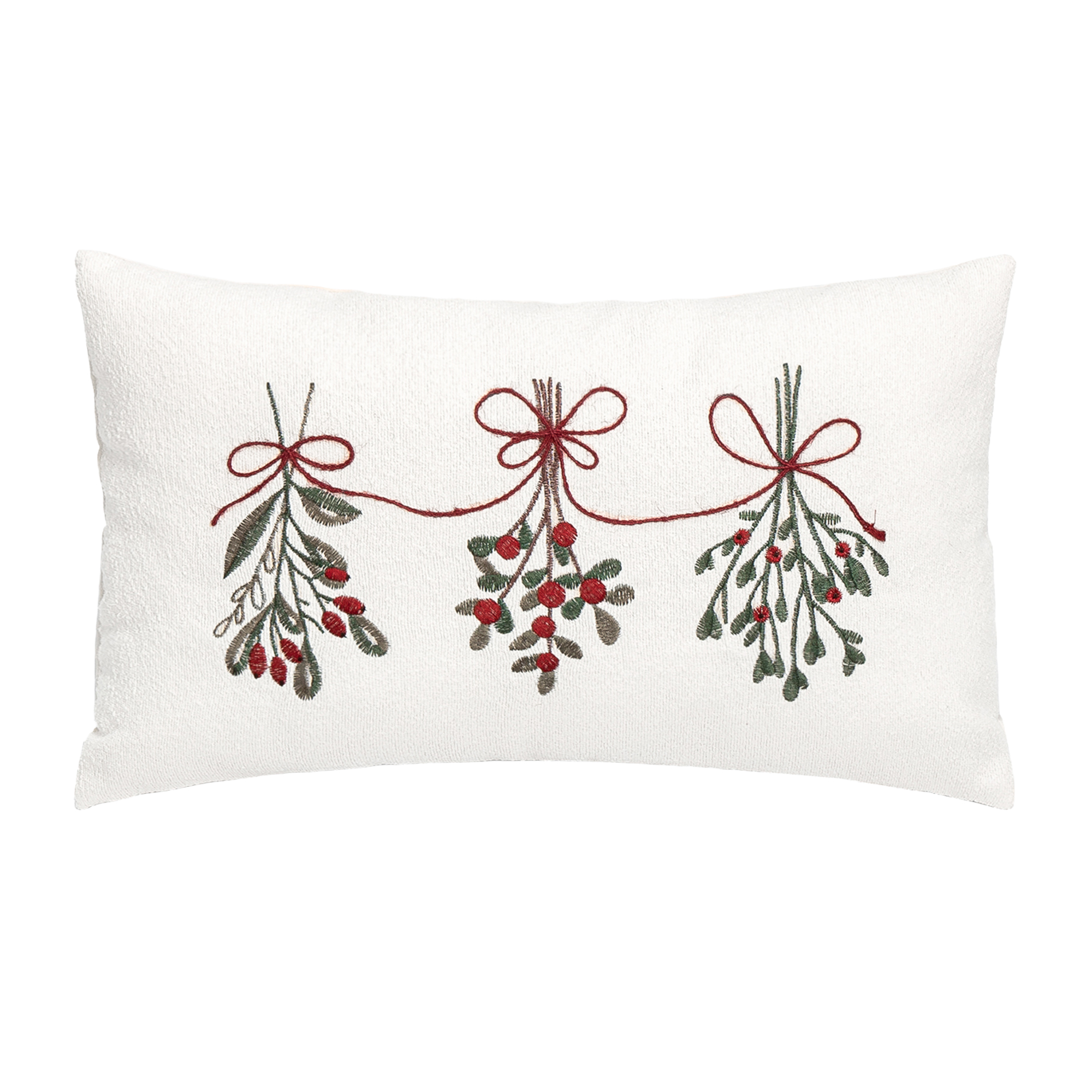 CUSHION DECORATIVE BERRY EMBROIDERED 20"X12" CREAM POLYESTER 300G FILLING