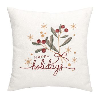 CUSHION DECORATIVE CHRISTMAS EMBROIDERED 18"X18" CREAM POLYESTER 300G FILLING