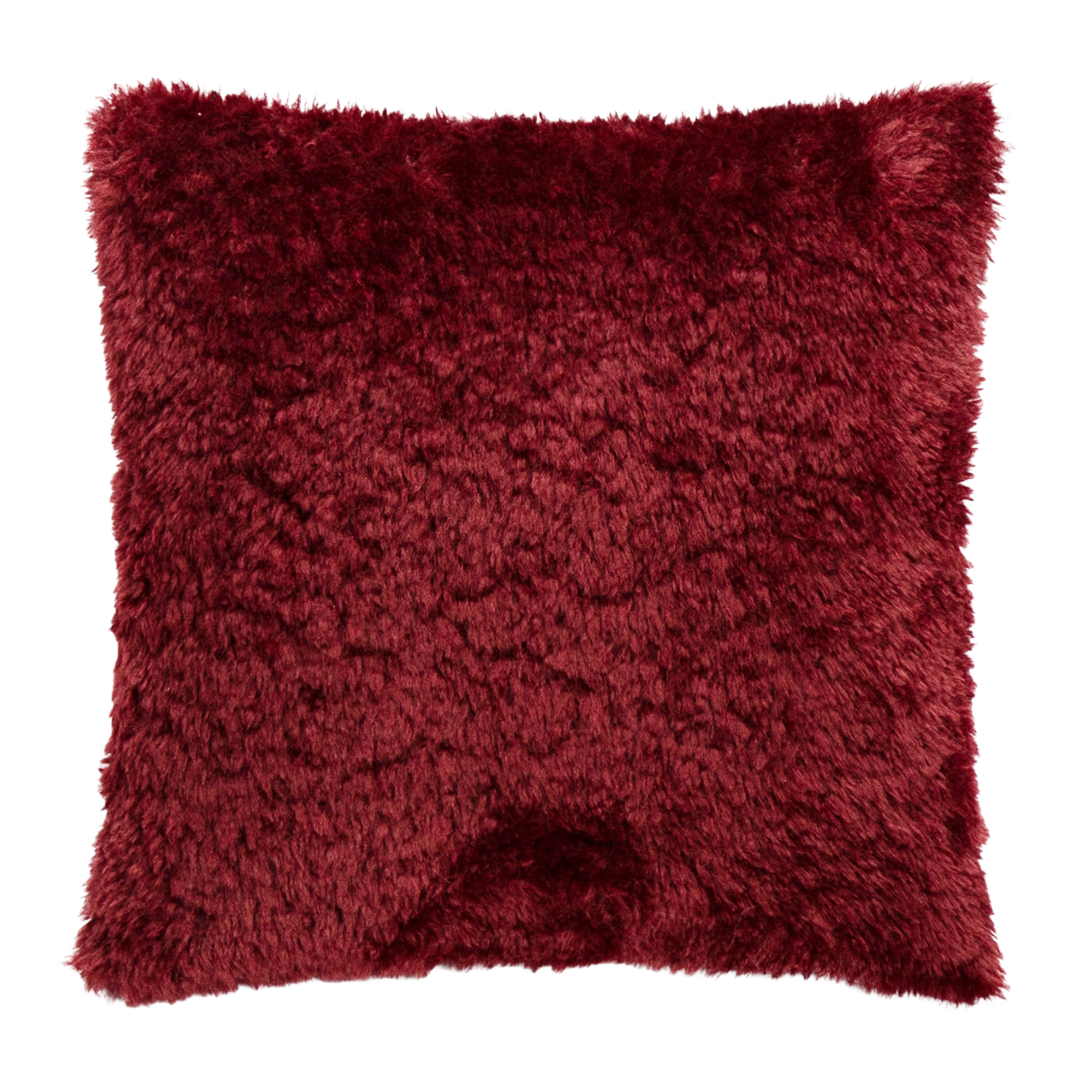 CUSHION DECORATIVE FAUX FUR 18"X18" BURGUNDY POLYESTER 400G FILLING