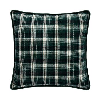 CUSHION DECORATIVE PLAID WITH VELVET 18"X18" GREEN POLYESTER/COTTON 400G FILLING