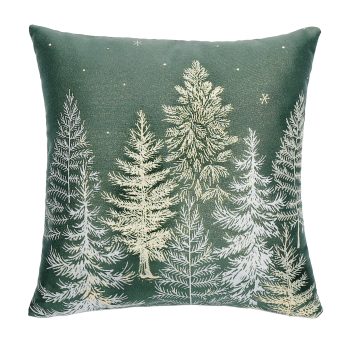 CUSHION DECORATIVE CHRISTMAS JACQUARD METALLIC 18"X18" GREEN POLYESTER/COTTON 400G FILLING