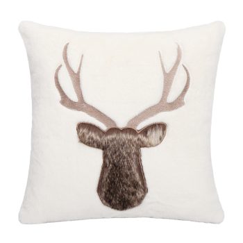 CUSHION DECORATIVE DEER FAUX RABBIT FUR 18"X18" BEIGE/BROWN POLYESTER 400G FILLING
