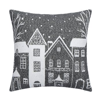CUSHION DECORATIVE HOUSE JACQUARD 18"X18" GRAY POLYESTER/COTTON 400G FILLING