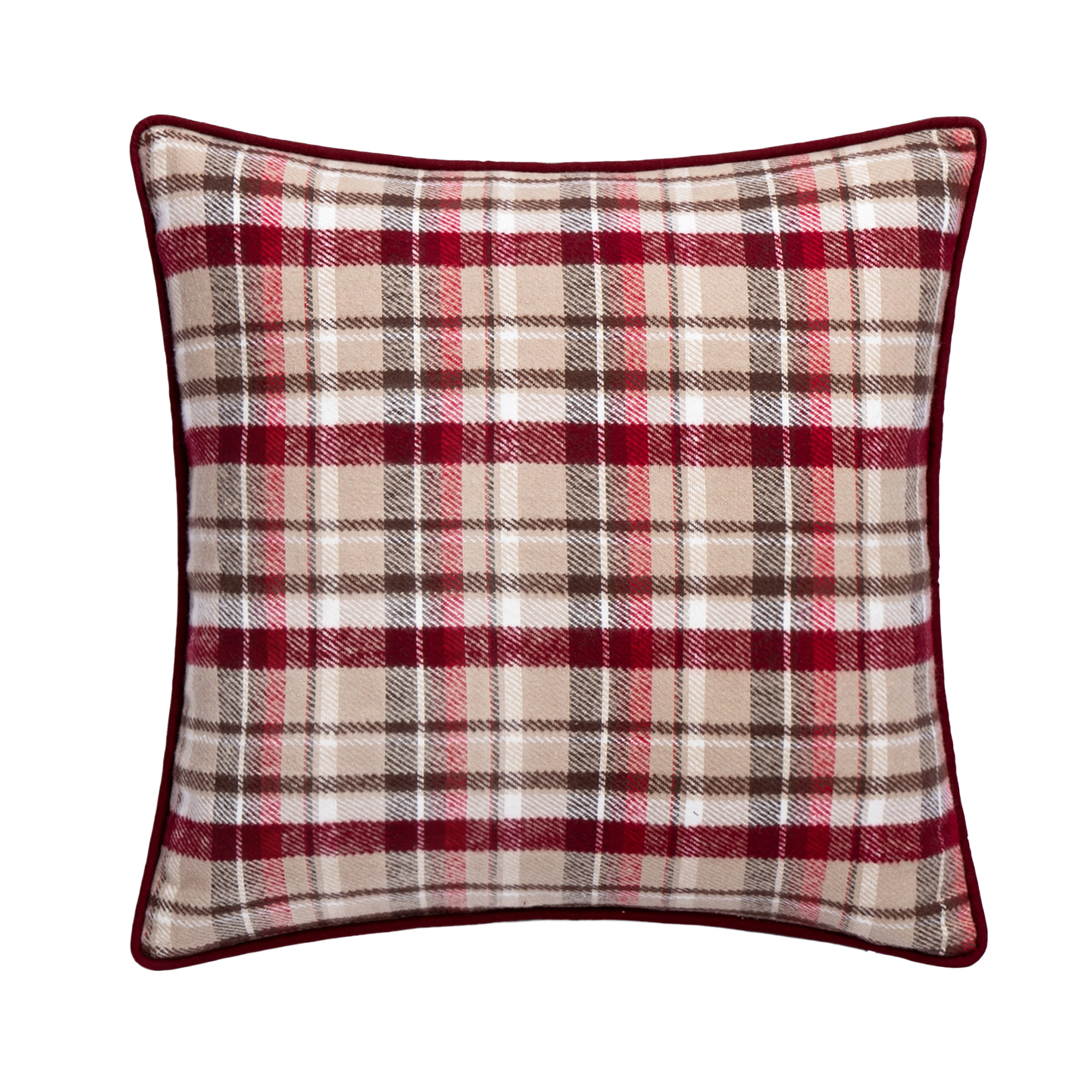 CUSHION DECORATIVE PLAID 18"X18" RED COTTON/POLYESTER 400G FILLING