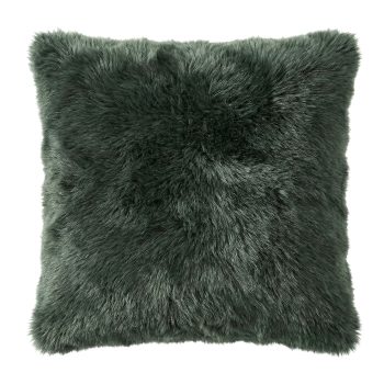 CUSHION DECORATIVE FAUX FUR CURLY 18"X18" FOREST GREEN VELVET POLYESTER 400G FILLING