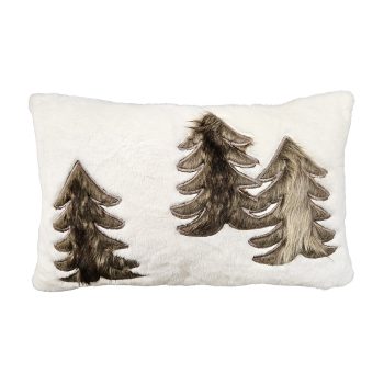 CUSHION DECORATIVE FAUX FUR 20"X12" TREE PATTERN BEIGE/KHAKI POLYESTER 300G FILLING