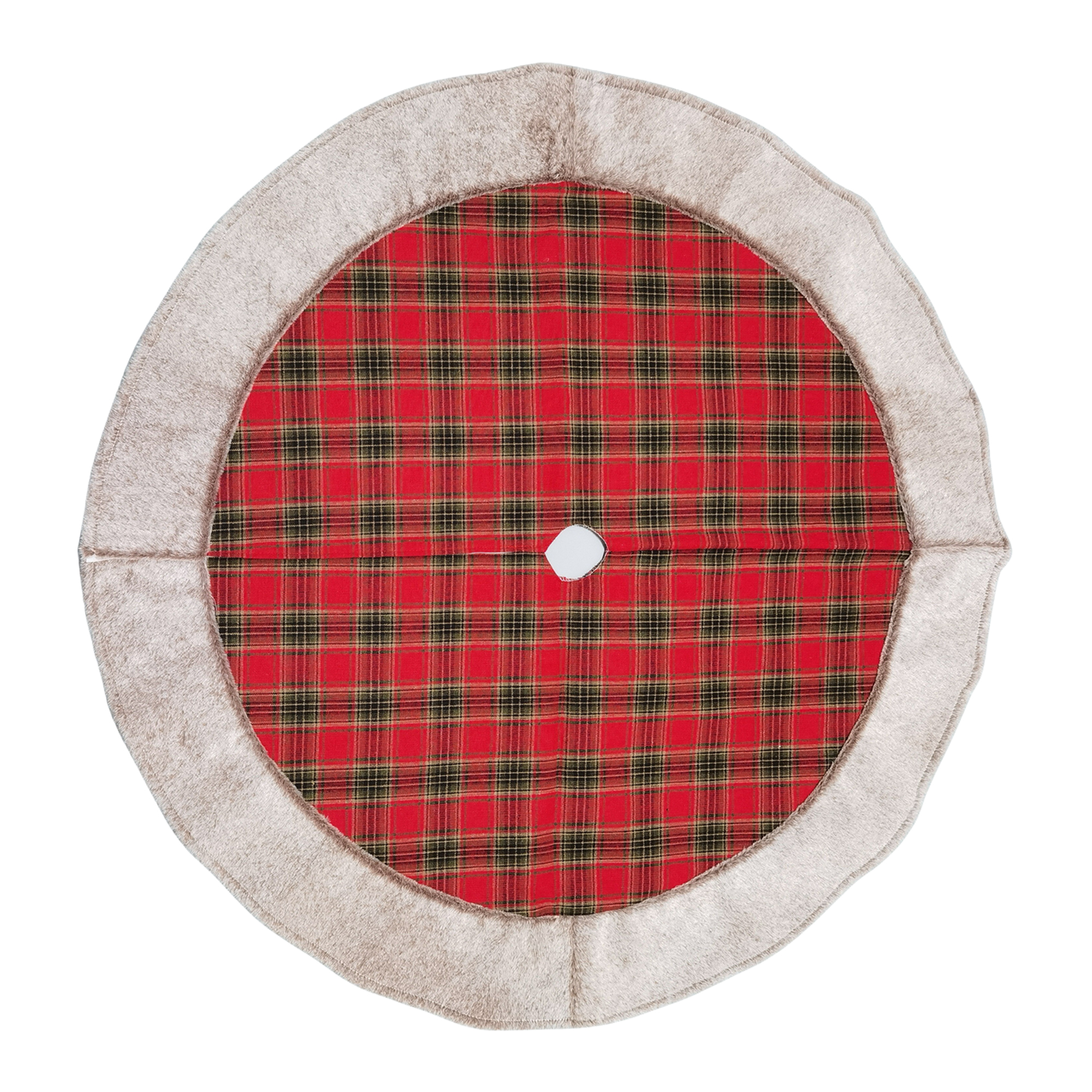 SKIRT TREE 46" RED/GREEN/BROWN TARTAN W/ PLUSH FUR BORDER
