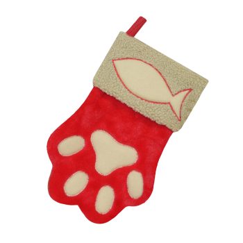 STOCKING 13" PET RED/BROWN FAUX FUR W/SHERPA CUFF, APPLIQUE & EMBROIDERY